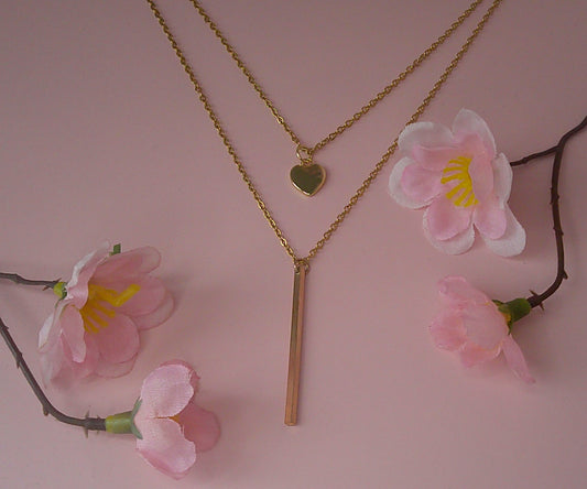 Layered Heart and Bar Necklace